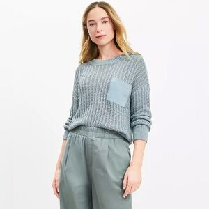 Ann Taylor LOFT Mixed Media Pocket Slouchy Sweater Women’s Size XXL Blue Gray